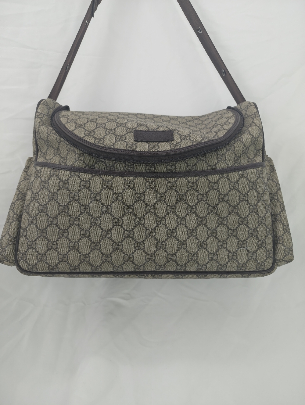Gucci Beige Monogram Canvas Shoulder Bag with Brown Trim - Picture 13 of 16